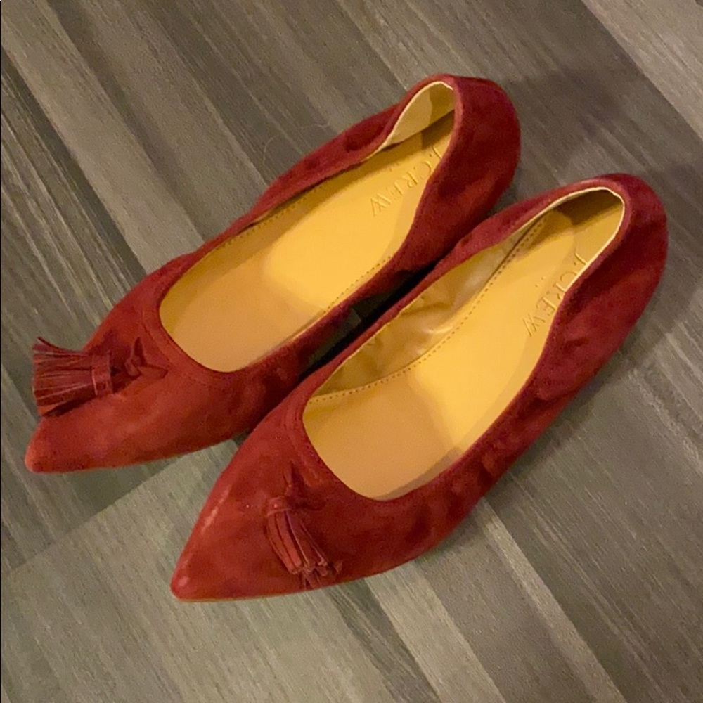 Burgundy Stretch Suede Tassel Flats